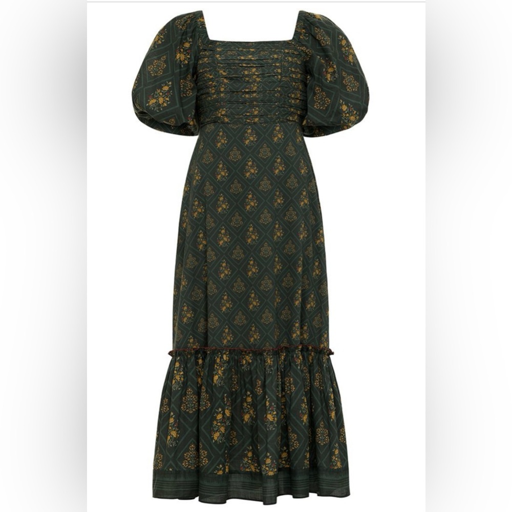 Chic Forest Green Patterned Midi Dress